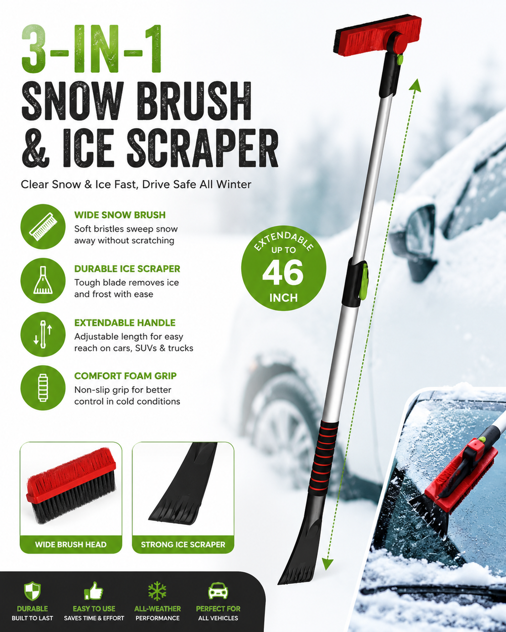 52-Inch Telescoping Snow Brush & Ice Scraper