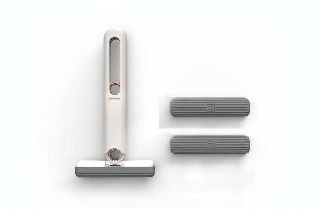 Cleaning tool with a squeeze handle and three cotton heads on a white background
